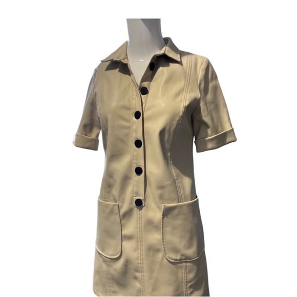 ZARA FAUX LEATHER CREAM MINI DRESS SMALL - Picture 5 of 7